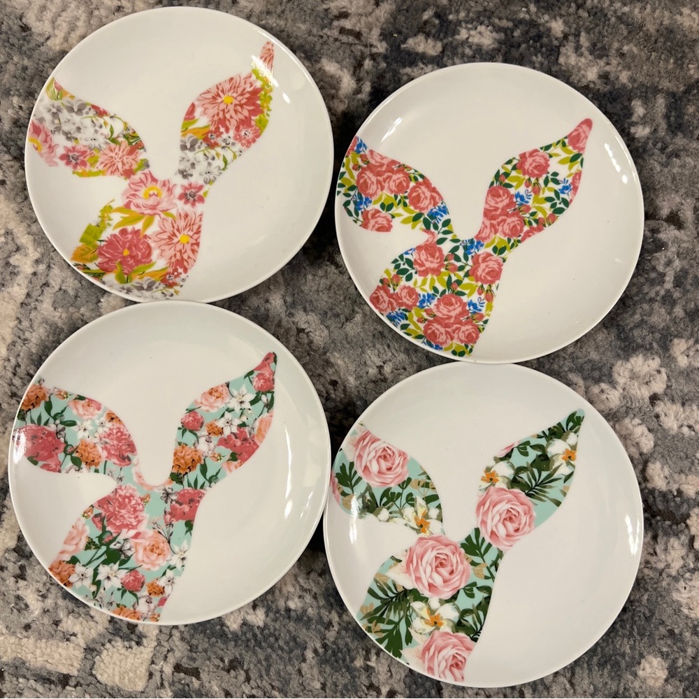 SET OF 4 Cordon Bleu Holiday Plate easter bunny floral salad dessert appetizer